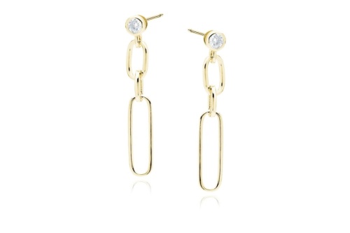 Srebrne pozłacane kolczyki pr.925 - trzy ogniwka łańcuszka z białą cyrkonią srebrne-pozlacane-kolczyki-pr-925-trzy-ogniwka-lancuszka-z-biala-cyrkonia